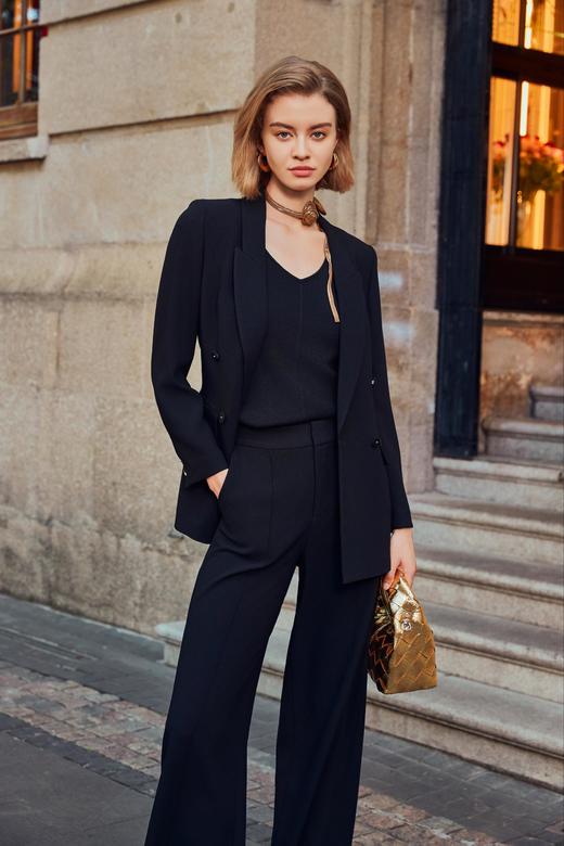 设计师经典醋酸套装直筒裤 商品图1