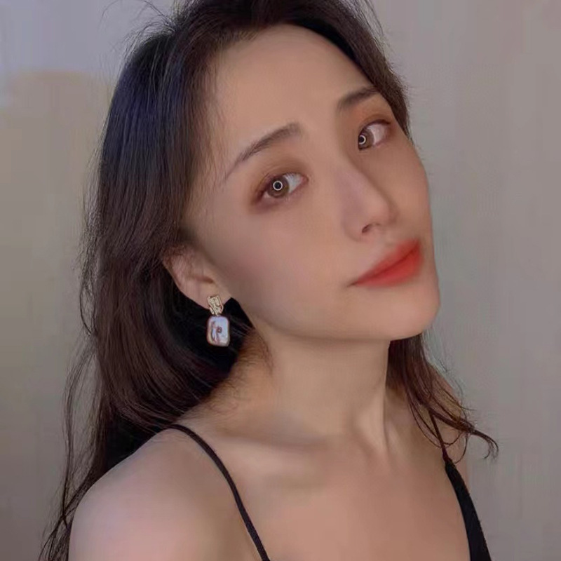 天然淡水珍珠方形耳钉法式复古时尚简约巴洛克异形不规