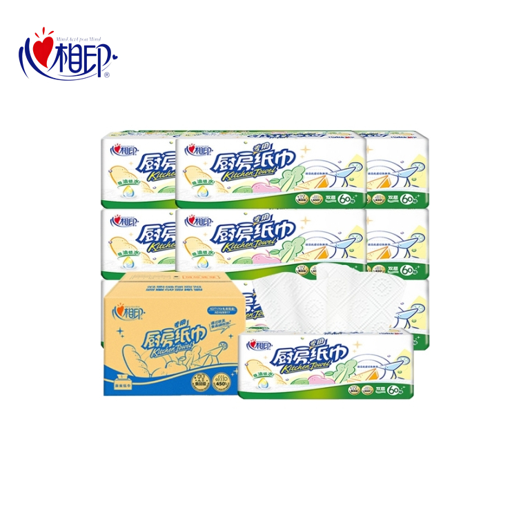 【自营】 心相印 塑装无印花厨房纸巾 吸油锁水 可接触食物 60抽*9包