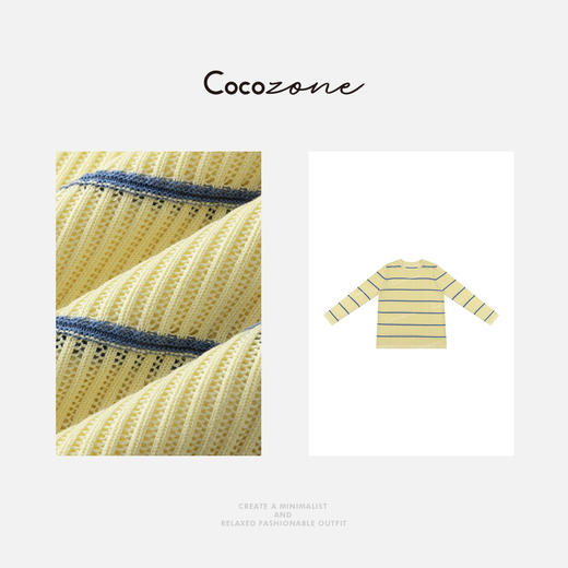 COCO ZONE 25春季条纹撞色镂空圆领长袖针织衫CD2A0431 商品图2
