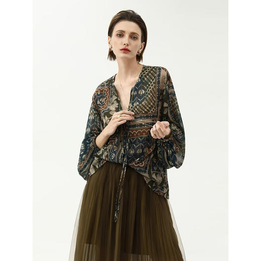 COCOBELLA静奢风波普印花雪纺衫裸领波西米亚度假衬衫SR7071 商品图2