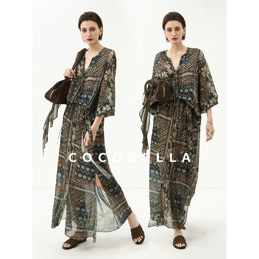 COCOBELLA静奢风波普印花雪纺衫裸领波西米亚度假衬衫SR7071 商品图1