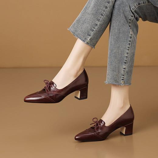 【预售5天】优雅气质休闲舒适单鞋春秋季新款尖头粗跟高跟鞋系带乐福鞋女HY&H3593 商品图3