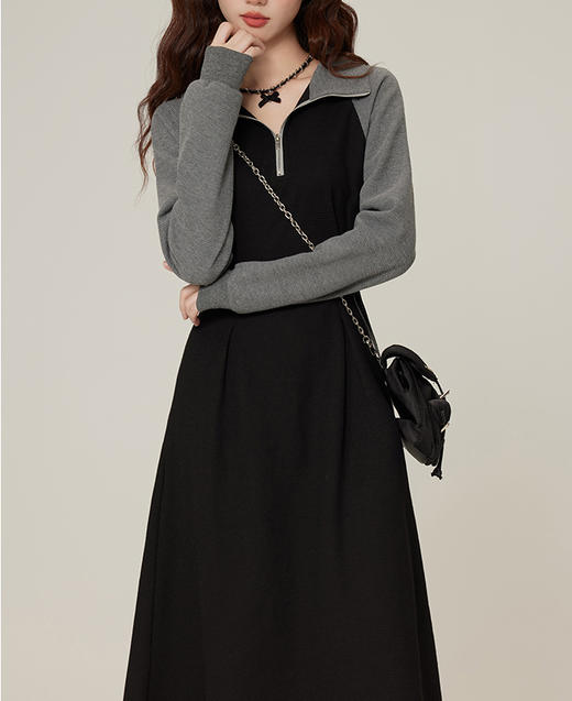 裁缝学院AQ434新款Polo领休闲连衣裙女高级感显瘦气质收腰长袖卫衣裙 商品图4