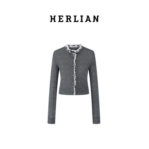HERLIAN 2025年春季女士蕾丝边拼接针织开衫 商品图4