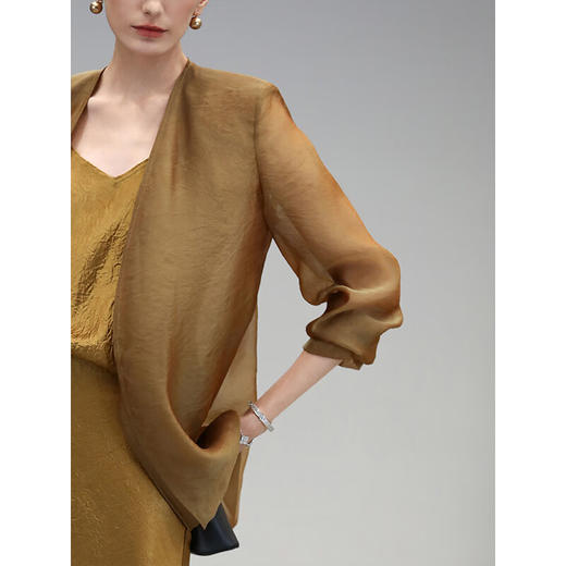 COCOBELLA静奢风双层微透视通勤西装女极简风无领外套SI3097-2 商品图1