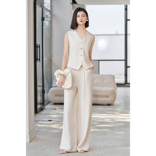 复古苎麻原色马夹 米思阳2026春季新款时髦v领显瘦叠穿背心小马甲4924 商品图2