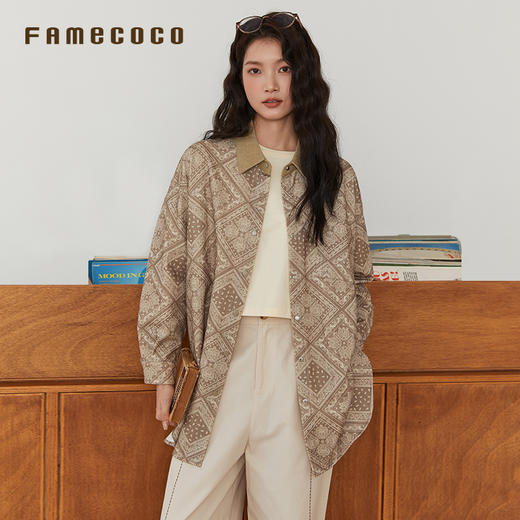 Famecoco原创棉质拼接衬衫潮流印花休闲衬衣春款FAB6BH012 商品图0