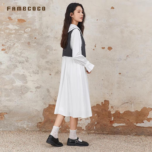 Famecoco原创马夹连衣裙2件套装花瓣袖口刺绣领口春款FAB6EA008 商品图4