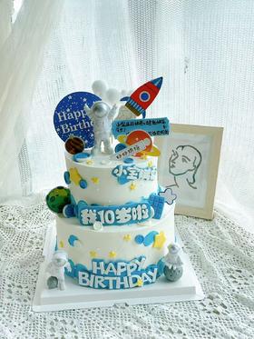 宇航员双层蛋糕（文字可改 请备注一下或者联系客服哦）