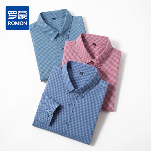 【莱赛尔棉】罗蒙男士长袖衬衫经典细格时尚百搭舒适通勤上班男衬衫休闲好穿衬衣 商品图0