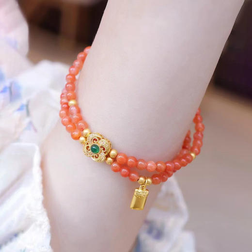 【38甄选】999足金无事牌+18k金南红手链/高级礼盒包装 商品图1