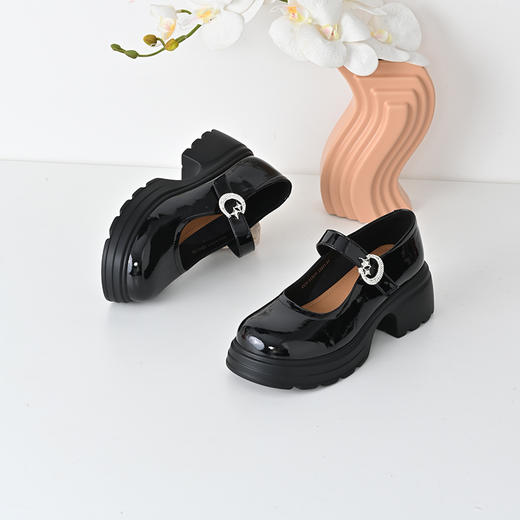 经典鲨2025春新款百搭圆头女神范儿甜美中粗跟玛丽珍单鞋女KW79-517011 商品图10