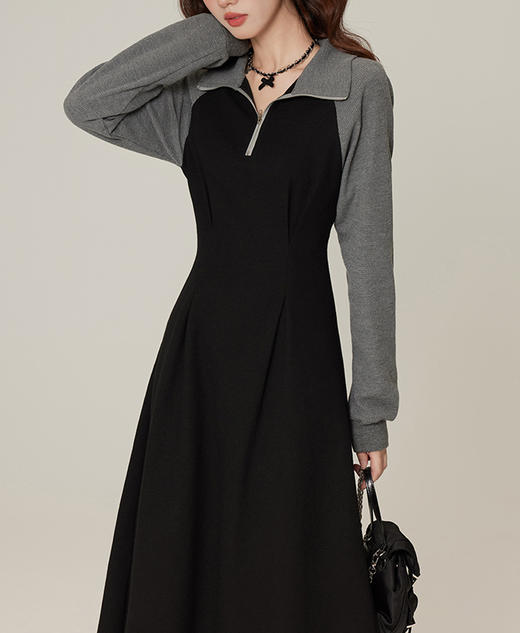 裁缝学院AQ434新款Polo领休闲连衣裙女高级感显瘦气质收腰长袖卫衣裙 商品图3