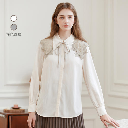 Famecoco范可儿原创设计感衬衫女士秋天长袖翻领宽松开衫衬衣F225BH024 商品图0