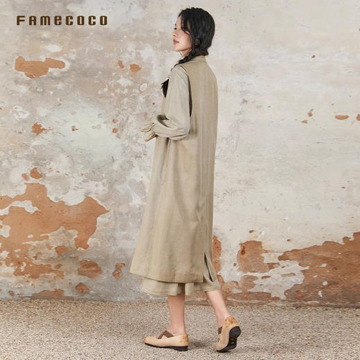 Famecoco原创文艺范纯色莱赛尔天丝长款外穿马甲春季新FAB6CA031 商品图3