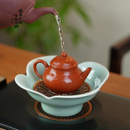 青瓷花语壶承/干泡盘复古花口合金垫片茶盘茶壶托功夫茶具 商品图4