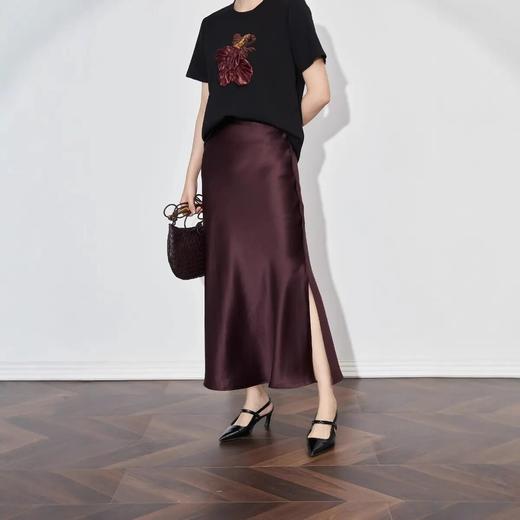 【高货wl】全新升级【铂金会员257/天猫349/差价92】(11354) 洛诗琳轻奢醋酸缎面鎏光垂感松紧腰下摆开衩A字鱼尾半身裙 商品图3