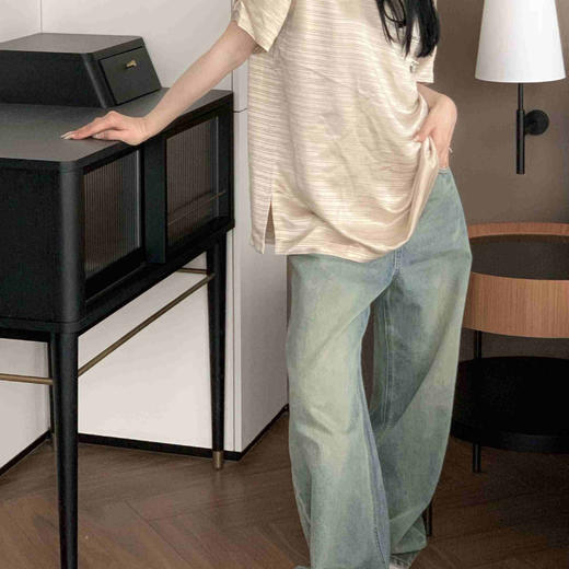 顺丰包邮洛诗琳12728夏季高级感条纹提花宽松圆领醋酸T恤女10373 商品图4