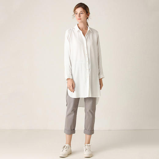 famecoco范可儿衬衫女春装通勤百搭长袖不规则中长款F201BA025 商品图3
