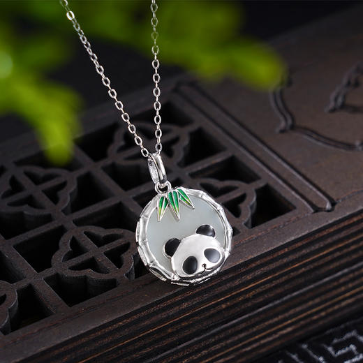 子佩集S925银【熊猫爱竹】套链【DZ05289】纯银古法银项链和田玉2502 商品图1