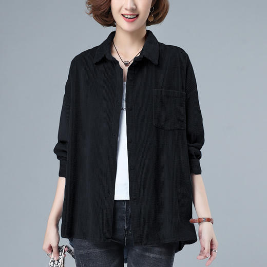 丁摩 春秋女士灯芯绒衬衫新款韩版宽松条绒宽松夹克洋气妈妈衬衣5ZF-72511 商品图2