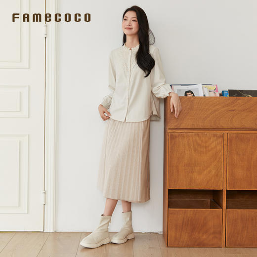 Famecoco范可儿衬衫灯笼袖花边开身衬衣文艺刺绣女FAB6BH004 商品图3