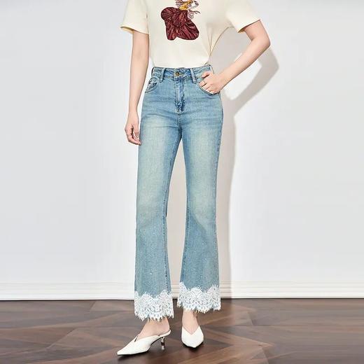 【高货wl】全新升级【铂金会员220/天猫299/差价79】(05645) 洛诗琳轻奢重工烫钻拼蕾丝四面弹牛仔裤时髦设计感喇叭裤 商品图0