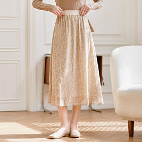 Famecoco范可儿女士气质碎花半身裙秋季松紧腰a字垂感半身长裙