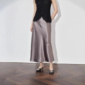 【高货wl】全新升级【铂金会员257/天猫349/差价92】(11354) 洛诗琳轻奢醋酸缎面鎏光垂感松紧腰下摆开衩A字鱼尾半身裙