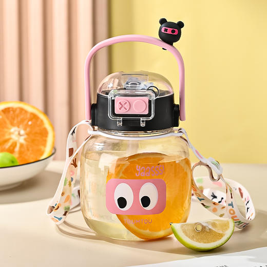 【一键开盖！轻松活力补水】萌趣饮水杯学生高颜值卡通双男女通用塑料水壶可爱便携大容量儿童吸管杯。ry 商品图5