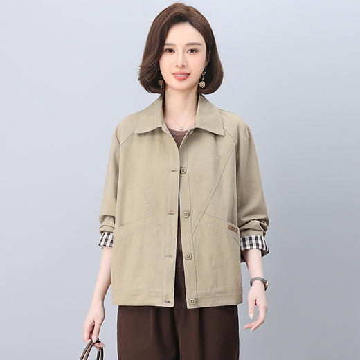 百媚生 短款纯棉休闲大码宽松减龄洋气百搭夹克上衣BKYQL9008 商品图5