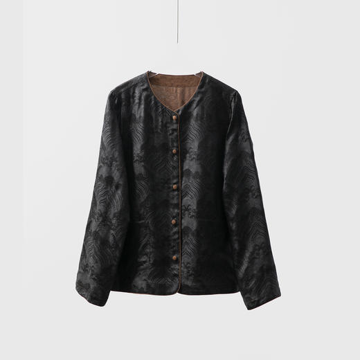 丁摩 双面穿 桑蚕丝真丝香云纱海浪纹开衫外包扣嵌绳秋季新款外套5ZF-050 商品图1