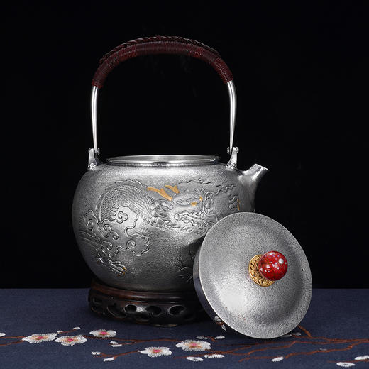 子佩集S990【蛟龙得水】提梁壶小茶壶公道杯摆件套装【MH007】【MH008】【MH009】纯银茶具原创作品2502 商品图5