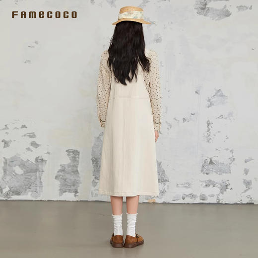 Famecoco原创背带连衣裙棉质高腰文艺简约风刺绣春款FAB6FE003 商品图2