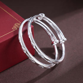 子佩集S999银【五福】童镯【TZ000564】纯银儿童推拉2502