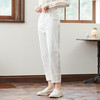 Famecoco范可儿白色纯棉休闲裤女纯色百搭长裤F225GA016 商品缩略图1