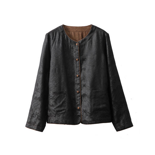 丁摩 双面穿 桑蚕丝真丝香云纱海浪纹开衫外包扣嵌绳秋季新款外套5ZF-050 商品图5