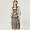 Famecoco范可儿复古连衣裙两件套秋款长袖衬衫格子背带裙套装 商品缩略图0