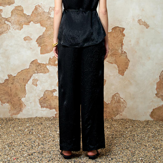 EITIE爱特爱直筒阔腿高级感暗纹显瘦高腰休闲裤夏季新款8205902 商品图4