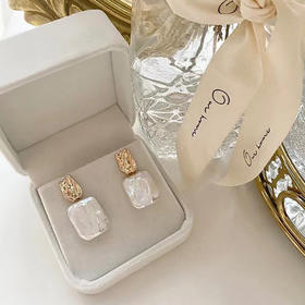 丁摩 天然淡水珍珠方形耳钉银针轻奢女简约复古异形巴洛克耳环高级感夏 5ZF-0211