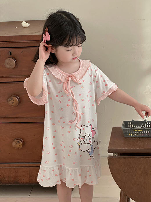 【莱赛尔花边儿童睡裙】女童睡裙夏连衣裙儿童睡衣花边睡裙 商品图6