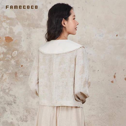 Famecoco原创设计感娃娃领外套衬衣文艺上衣灯笼袖通勤FAB6AB006 商品图2