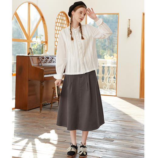 FAMECOCO范可儿衬衫纯棉木耳立领文艺通勤长袖衬衣女F225BH001 商品图4