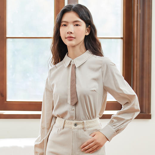famecoco范可儿莱赛尔衬衫女秋季长袖设计感通勤小众衬衣上衣F225BH016 商品图0