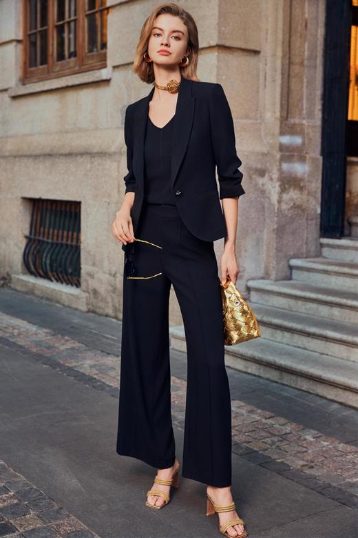 设计师经典醋酸套装直筒裤 商品图0