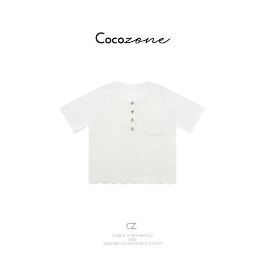 COCO ZONE 春季设计感镂空半开领短袖套头针织衫CD1A0123 商品图0