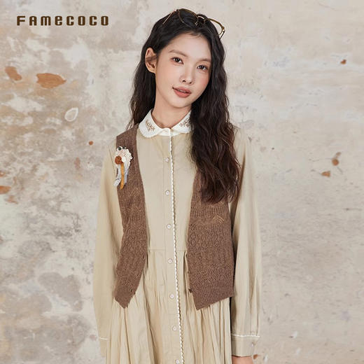 Famecoco范可儿马夹针织短款外穿马甲文艺FAB6CA012 商品图1