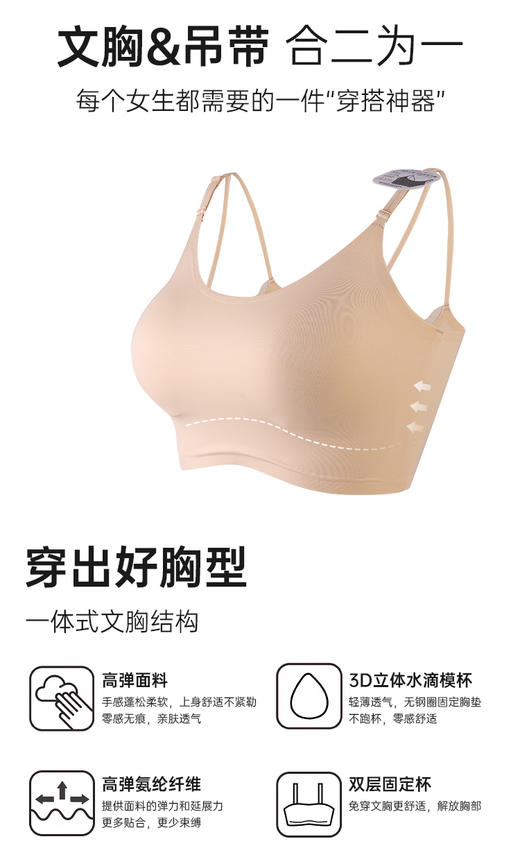 美奈川 无痕吊带蕾丝美背文胸 商品图1