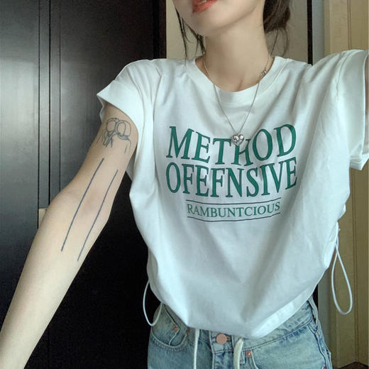 【设计感短袖t恤】夏季不规则小众新款 韩版别致抽绳宽松短款上衣ins  商品图1